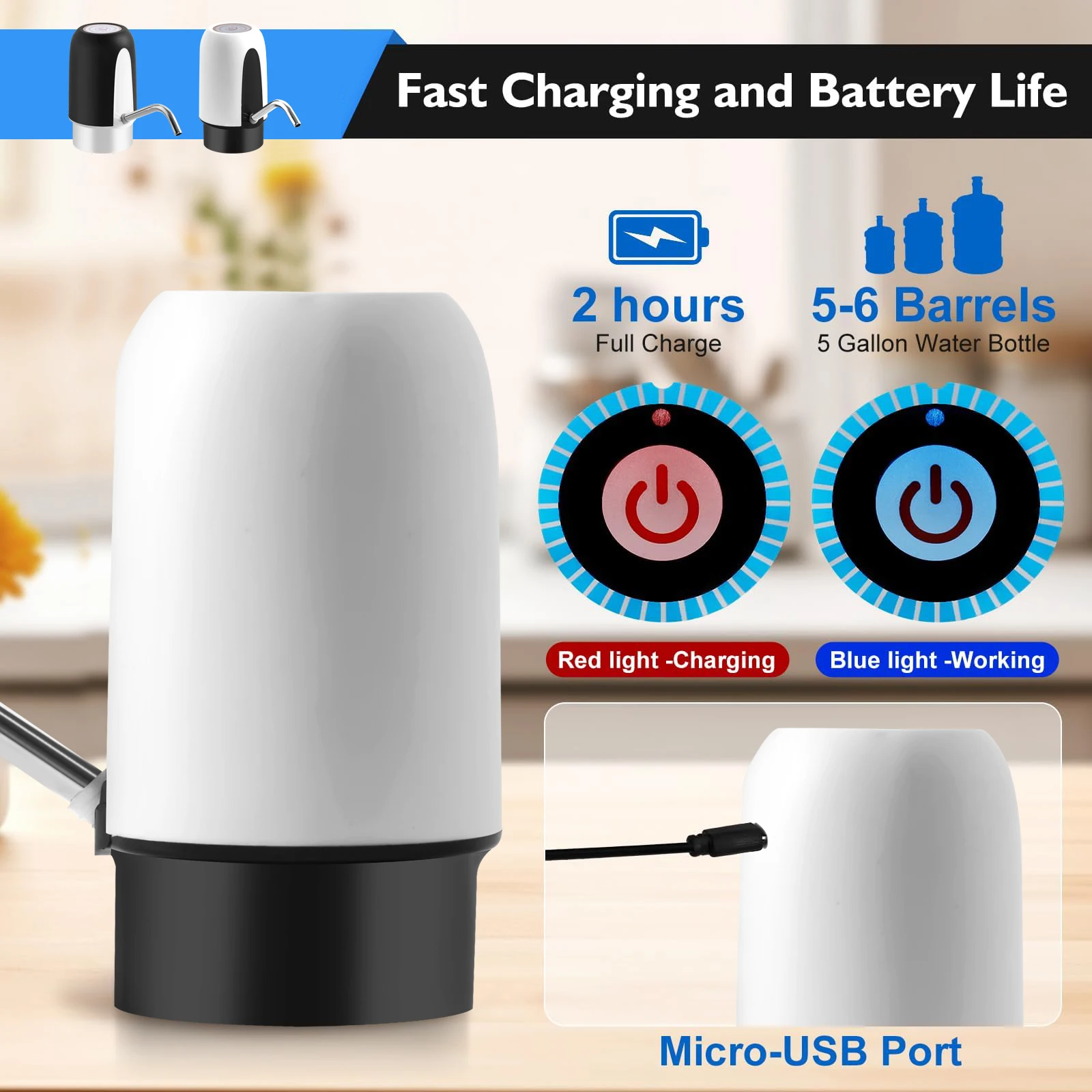 Мини-перезаряжаемый Электрический автоматический насос с USB-зарядкой портативный водяной батарейным питанием для кувшина 5 галлонов