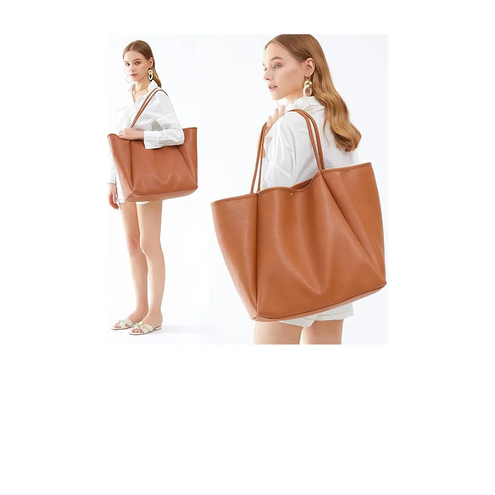 Oversize Vegan Leather Tote Women Weekender Bag Shopper Handbag Travel Purse