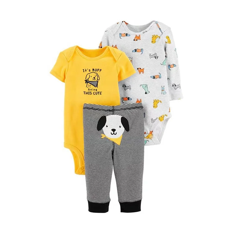 Hot sale 3 pieces toddler infant clothing girl boy romper cotton newborn bodysuit baby set