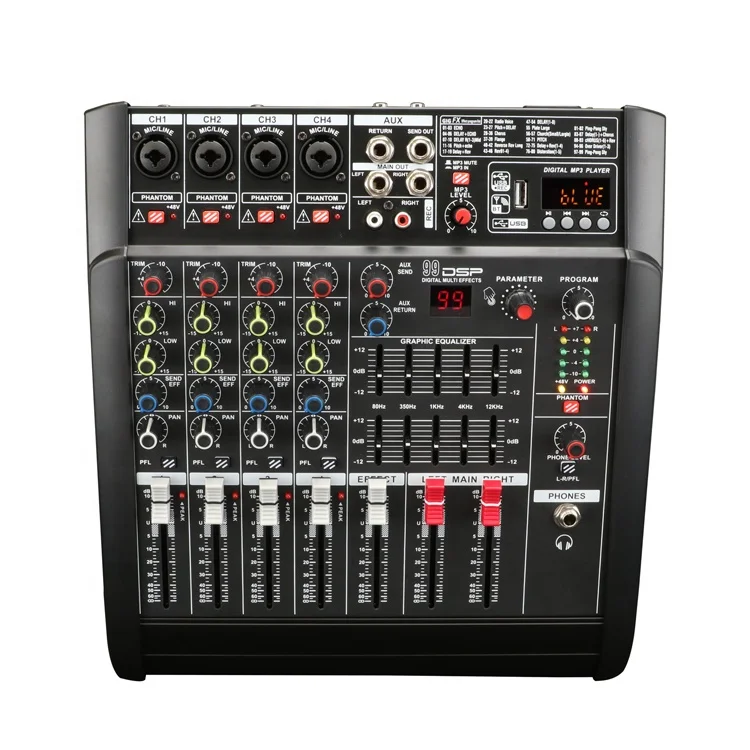 RAM402D Popular-design Mini 4 channels Audio Power Mixer With 2EQ equalizer/99 DSP Effects/250W*2CH/5.0 Bluetooth