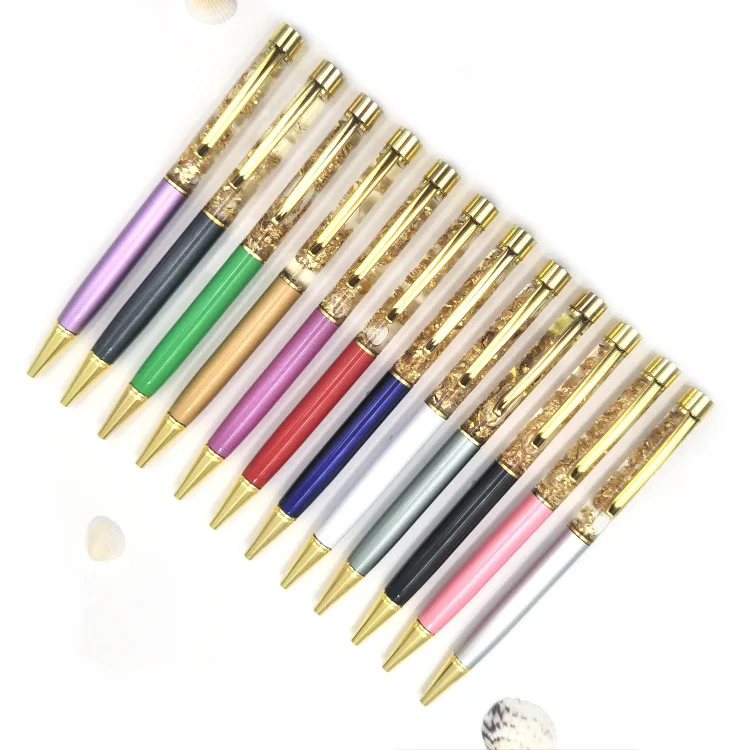 Y-24 New bling bling design gold liquid foil metal ball pen gift promotional custom logo floating DIY glitter ballpoint pen
