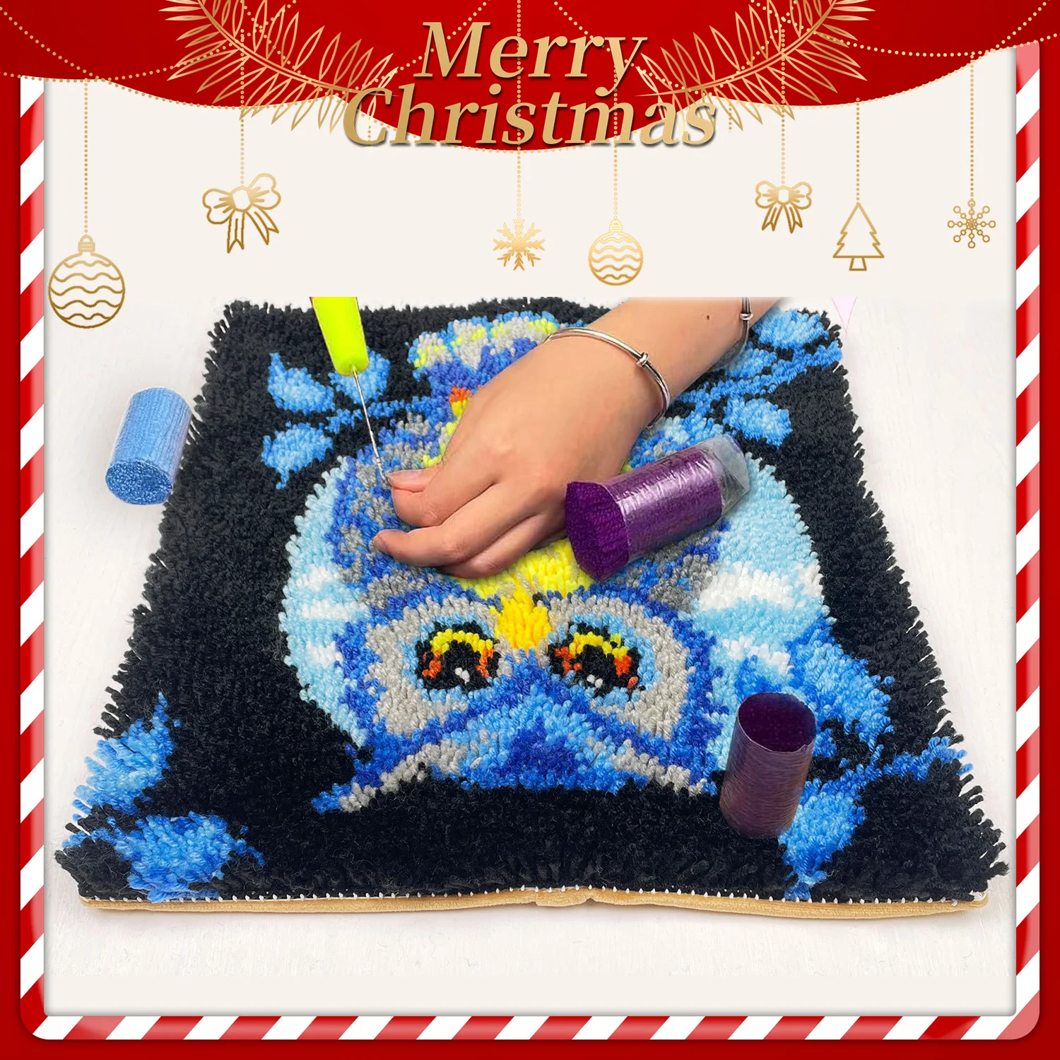 Latch Hook Kits for Kids and Adults Needlework DIY Rug Crafts Arts Carpet DIY Latch Kits for Home Decoration Festival Gifts