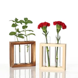 Wooden Vase Test Tube Vase Glass Plant Terrarium With Wooden Stand Wooden Vase Holder