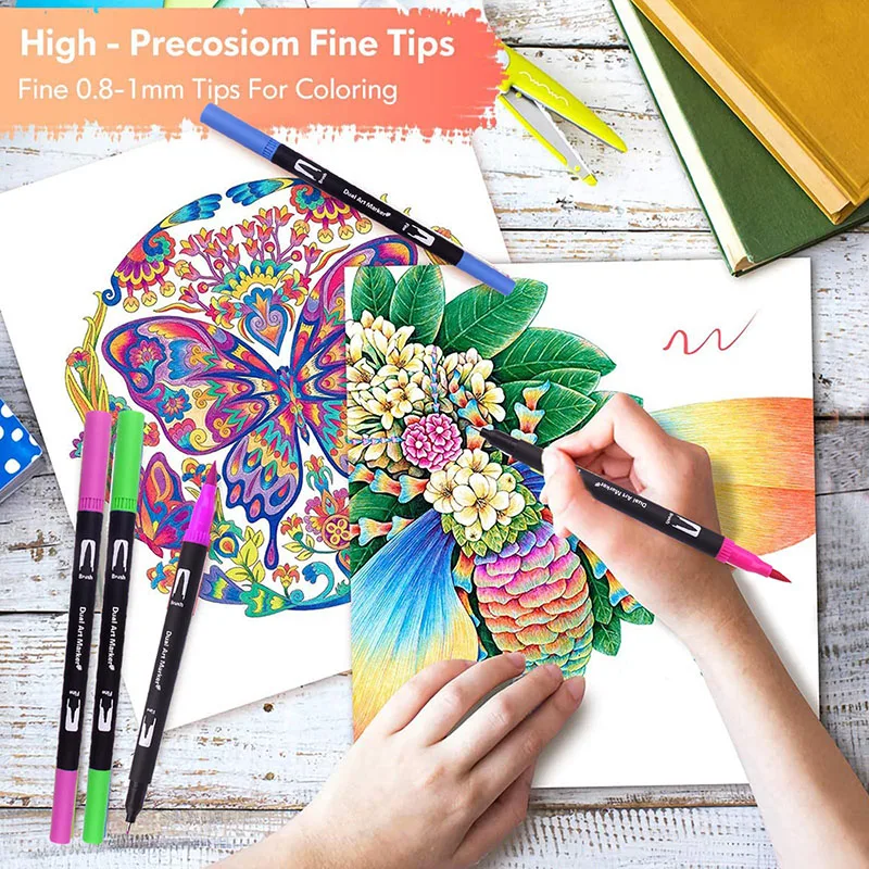 Bview Art 168 Colors Dual Tip Brush Tip Markers Art markers for Artists Coloring Lettering Sketching