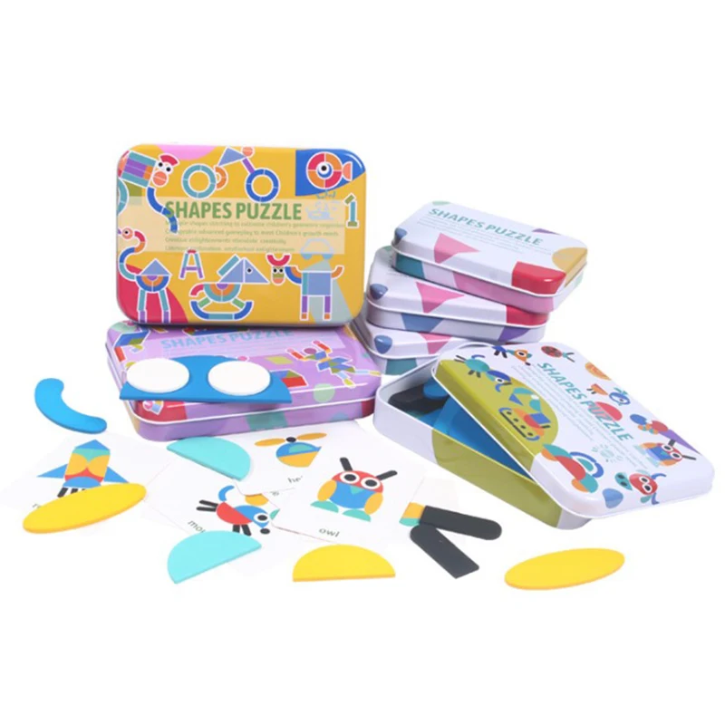 Монтессори развивающая игра для сортировки и укладки деревянные блоки с узором головоломки