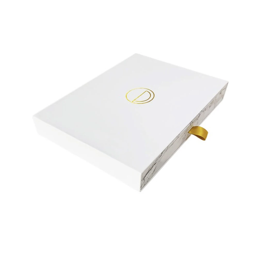 Handmade high quality durable hard rigid cardboard white customized logo square big drawer box for laptop