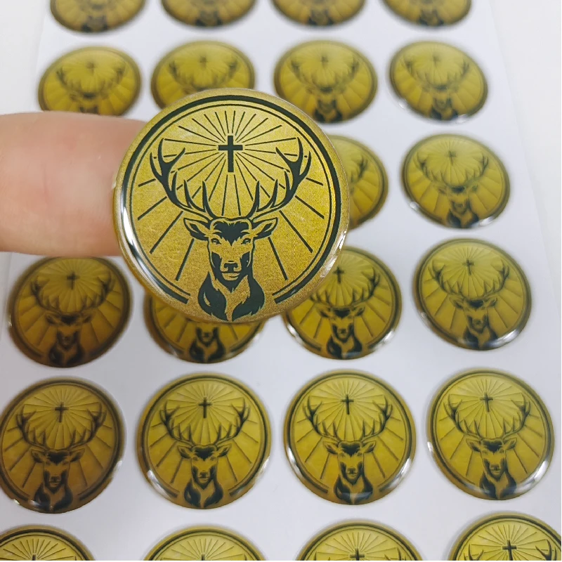 Custom printed gold or yellow epoxy resin 3D crystal dome stickers round label stickers with strong adhesive tape