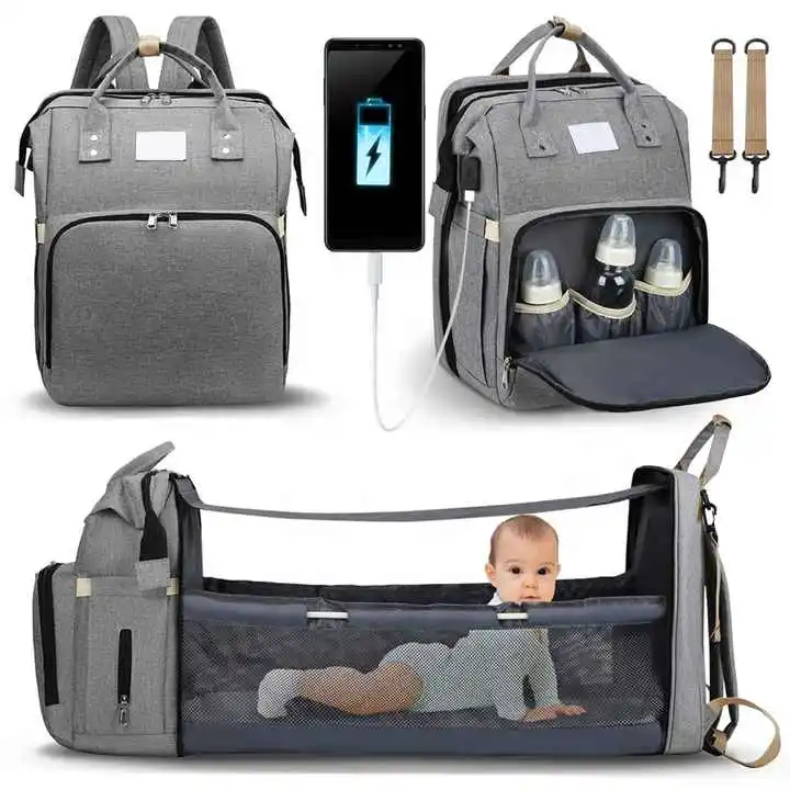 Wholesale Waterproof Foldable Travel Backpack With Bed Newborn Baby Cot Mommy Nappy Diaper Bag baby bag with changing station