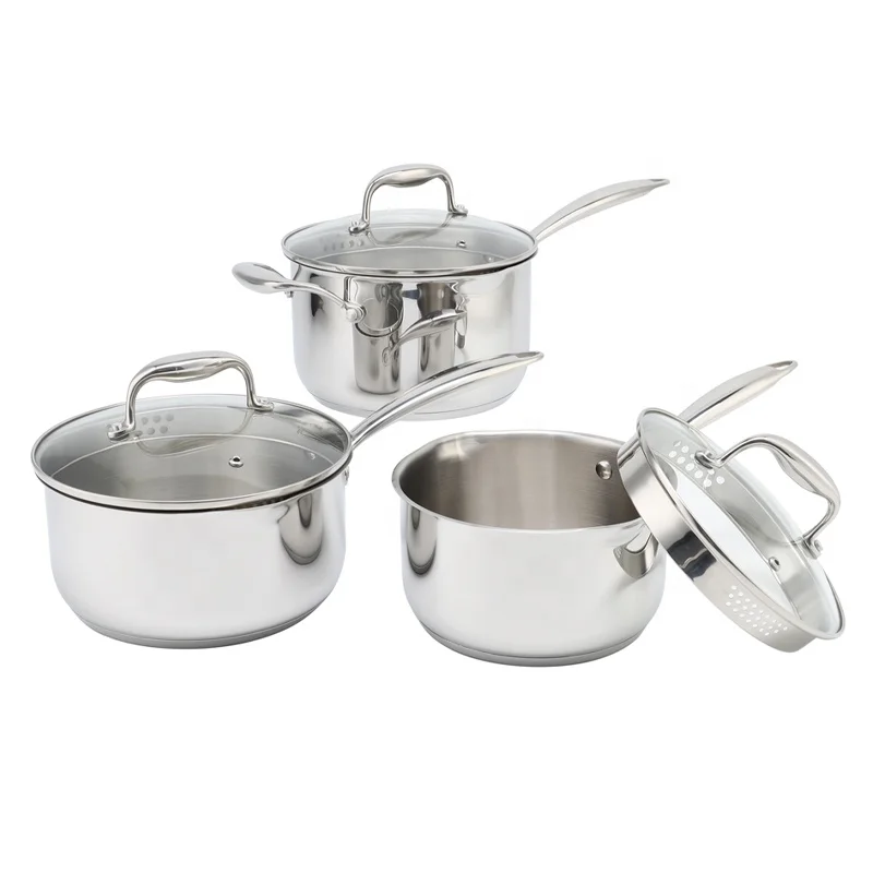 Factory wholesale Stainless Steel Kitchen Cookware Set Saucepan 1.5L/2L/3.5L with Capsule Bottom Milk Pot Cooking Pot Sets