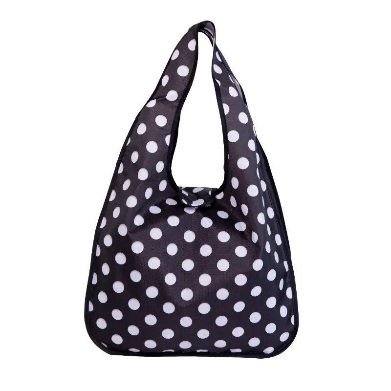 High quality portable waterproof 420D ripstop nylon foldable tote grocery polyester bag with snap reusable custom logo print