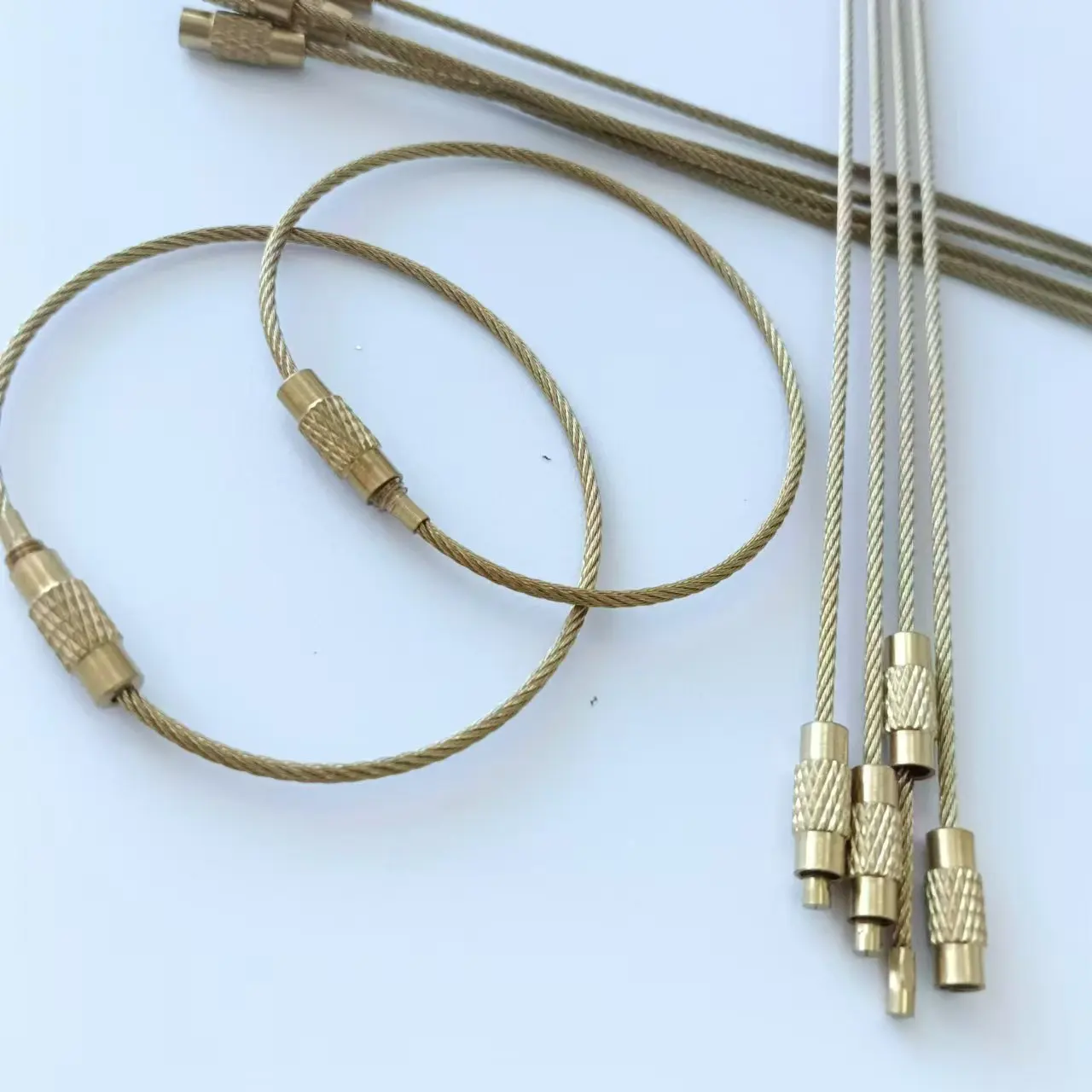 keychain manufactur  golden Stainless steel wire rope  luggage cable locks  luggage wire keychain cable Wire Rope Key Ring