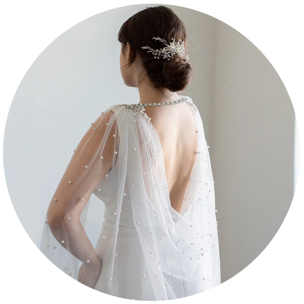 Latest Design Bridal Cape Cathedral Wedding Accessories Veil Long Bolero Rhinestone Pearl Handmade Bridal Shawl