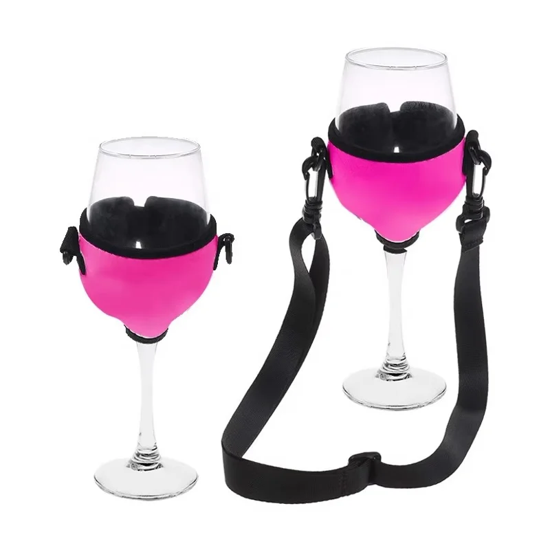 Custom Neoprene Waterproof Wine glass insulated glass drink holder wine cup cover Holder with lanyard