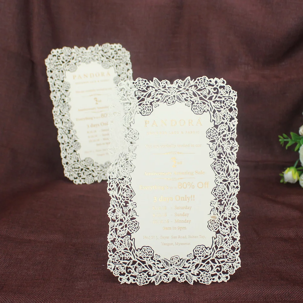 Fancy hot foil laser cut wedding invitation cards models and laser cut menu cards custom greeting cards