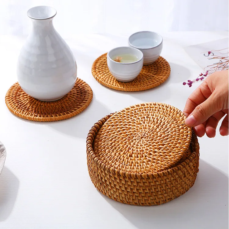 Top Seller Hand Knitting Natural Vietnamese Rattan Tabletop Decorative Mat Tea Ware Cup Placemat