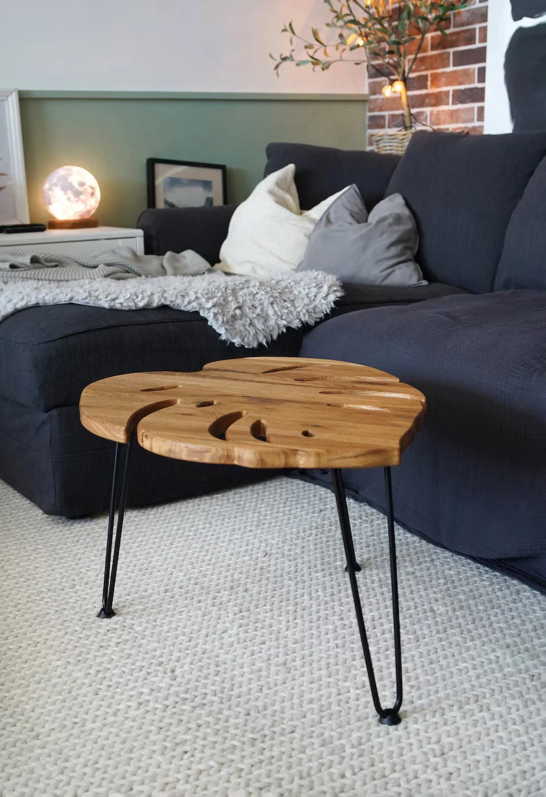 202408 Monstera table boho coffee table plants side table monstera leaf plant stand gift living room gift for the home homedecor