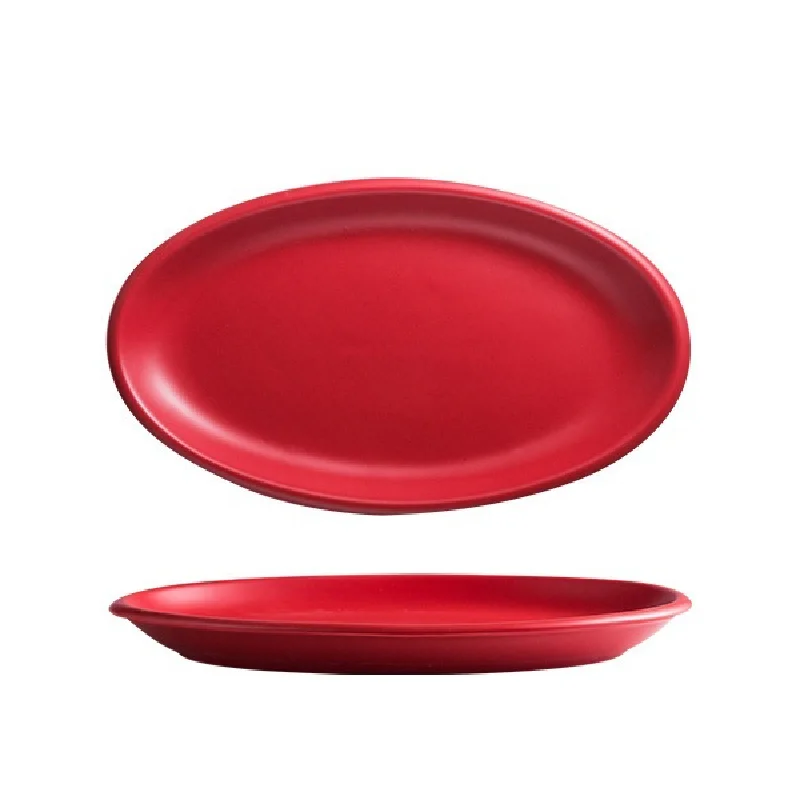 
Casual dining 12 inch domestic ceramic plate 14 inch European steak pasta plate fish plate color glaze tableware custom 