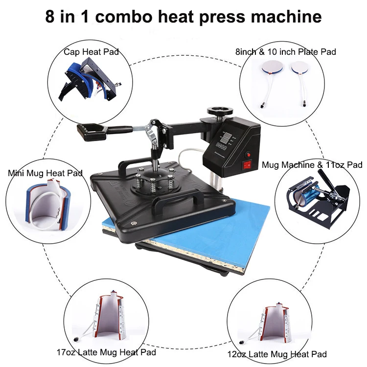 USA Warehouse Cheap Easy Operation Double Display 12 x 15 Sublimation 8 in 1 Heat Press Machine