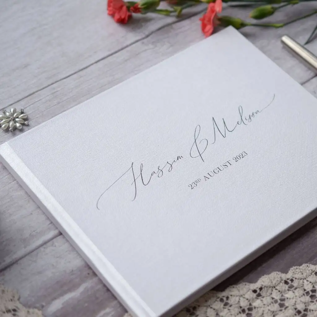 LABON Linen Fabric Cover Textured Paper Precious Memories Personalised Wedding Guest Book