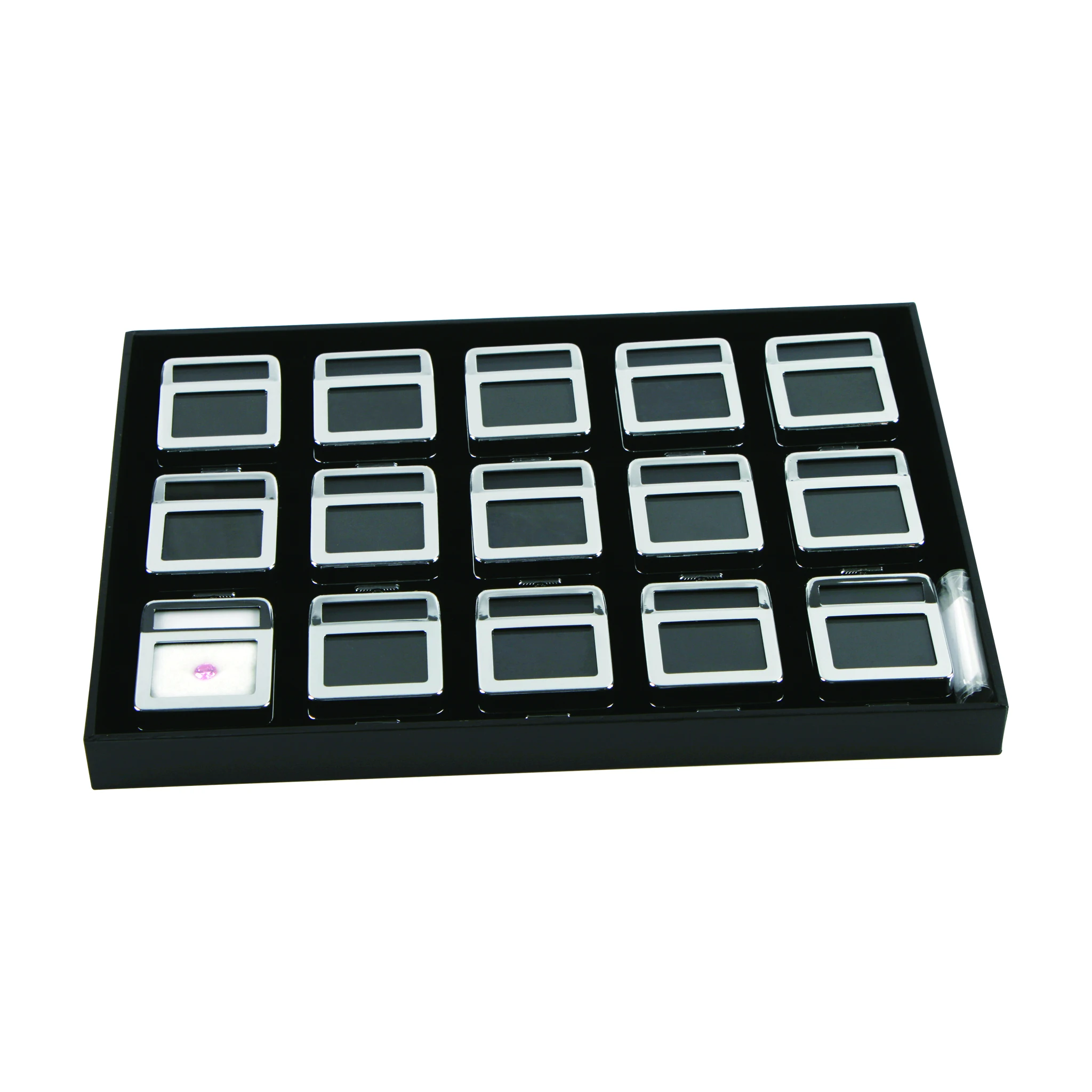 GemTrue Diamond Display Box with logo inter-changeable stone details card Diamond Trays