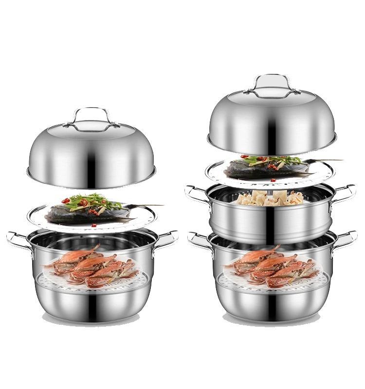 Best cheap price 3 layer stainless steel food steamer double boiler pot in kitchen home with glass lid