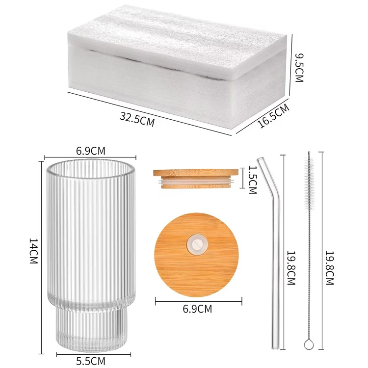 Hot Sale Wholesale Vertical Stripes Glass Tea Cups Custom Ribbed Coffee Cup Wine Glass