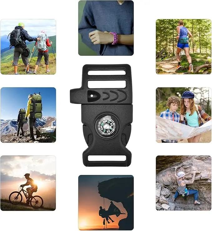 Outdoor camping backpack EDC Survival Kits Whistle Compass Knife Parachute Paracord Bracelet plastic side release buckle