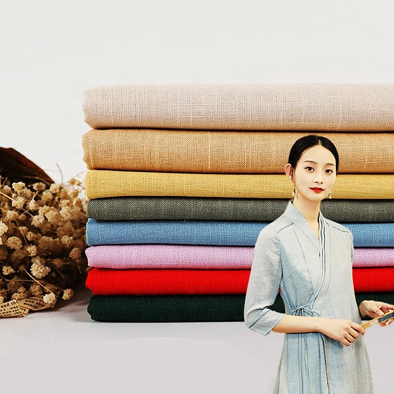 Solid color stonewashed soft plain dyed blend 55% linen 45% cotton fabric for cloth