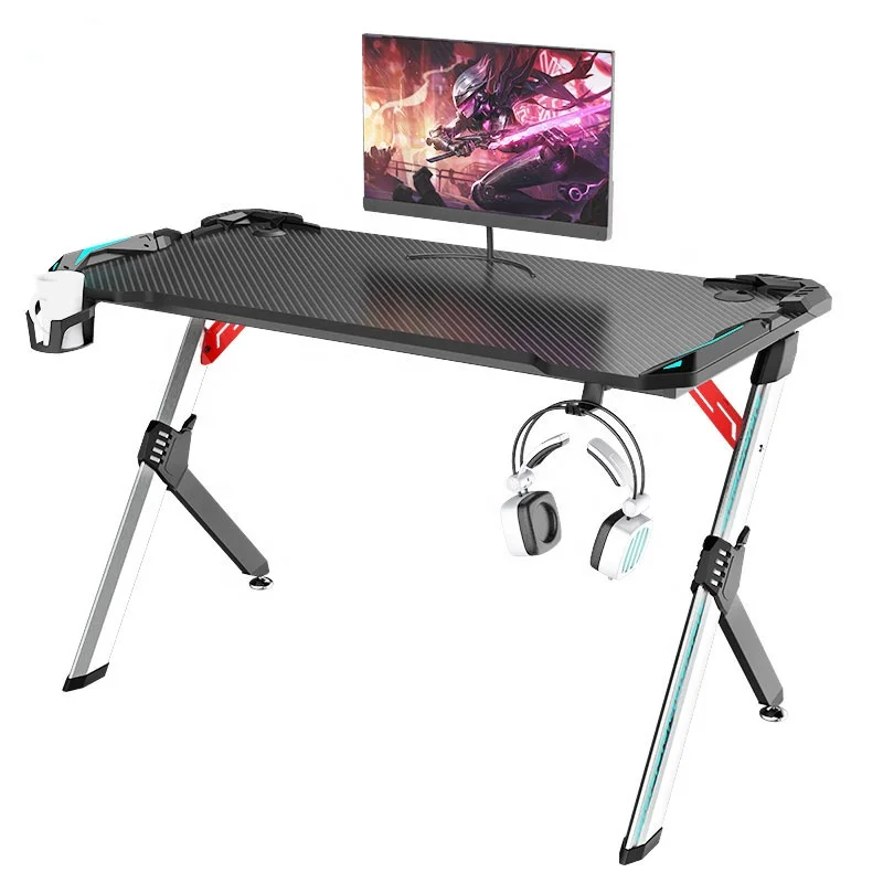 2024 R Shaped Best Black Adjustable Office Table Gamer Pc Big Gaming Desk With Free Mouse Pad Handle Rack