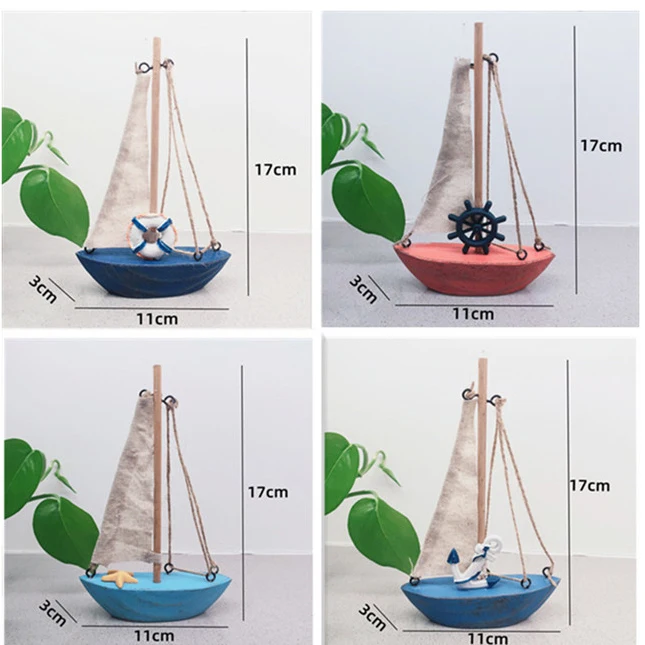 Creative home decoration shooting props Vintage colorful small sailboat wooden canvas boat model ornaments
