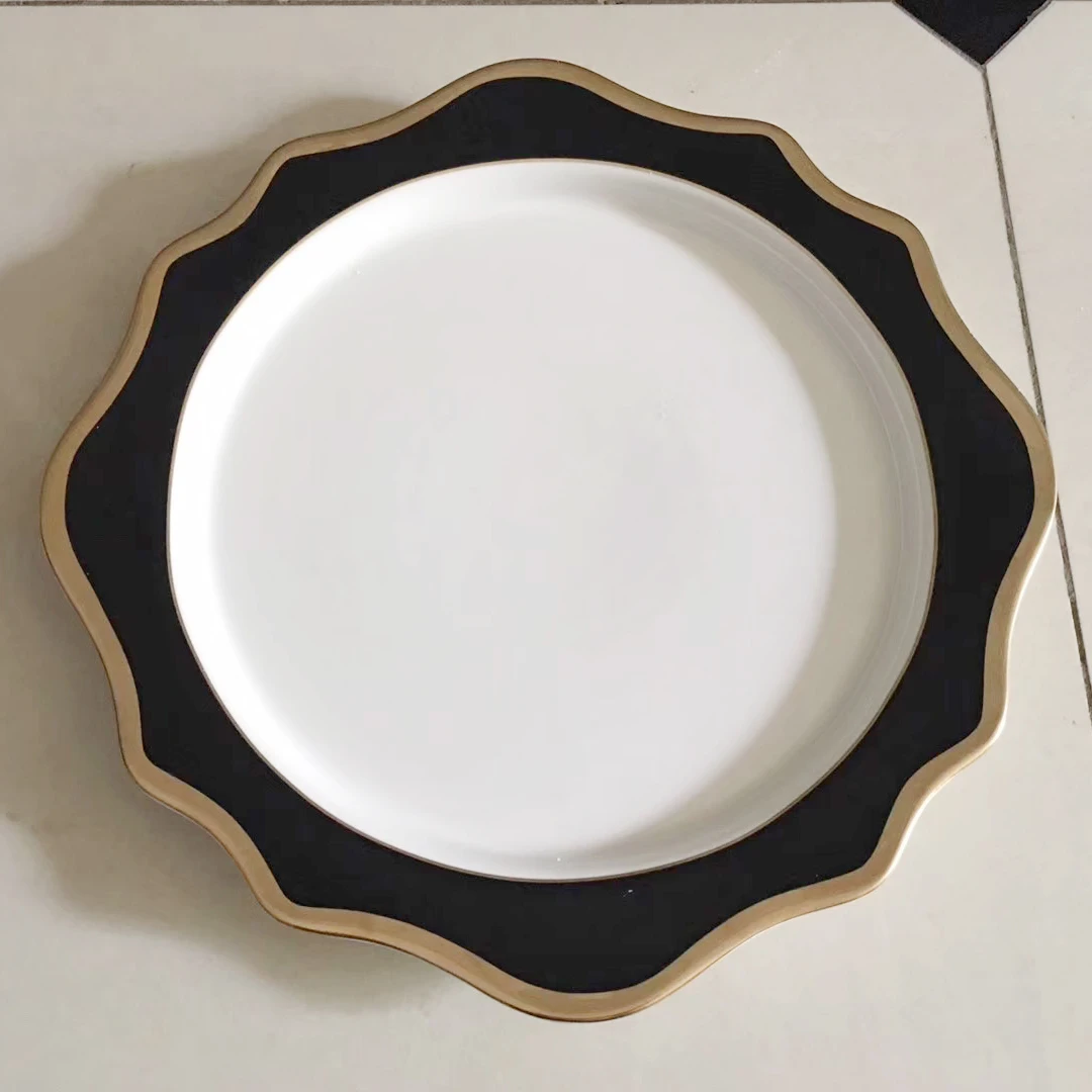 ZT-P003 Wholesale pink blue white sunflower shape ceramic porcelain gilt edged charger plates  for weddings