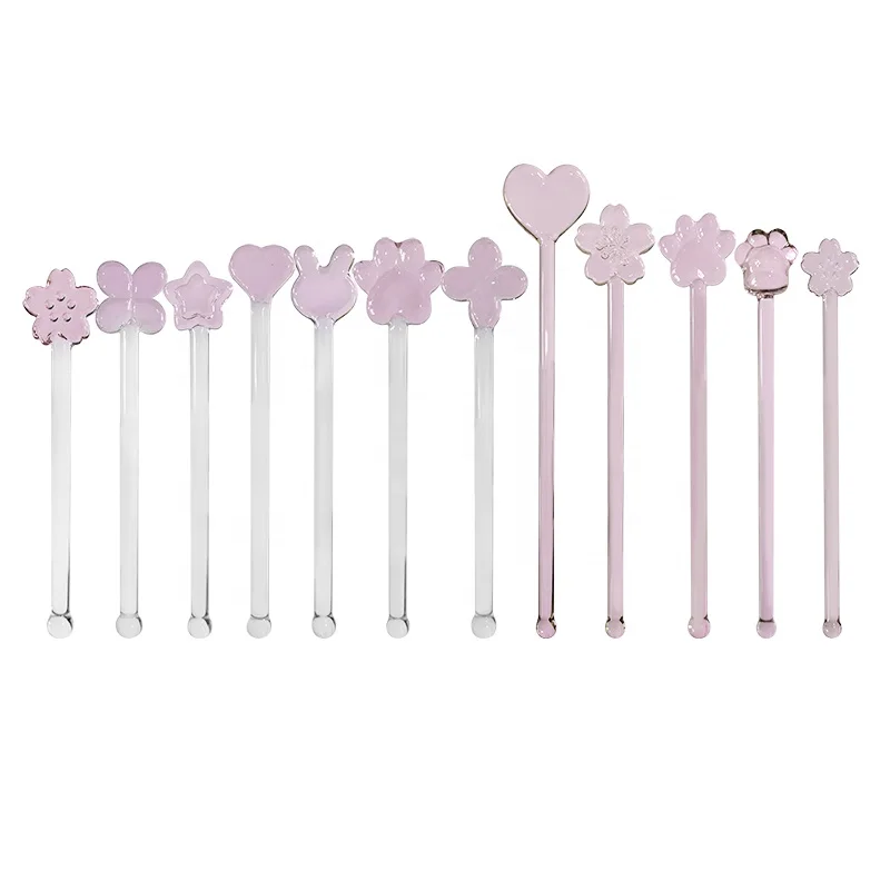 Eco-friendly  Pink High borosilicate Glass stirring rod Glass Muller with Design Glass Drinking straw Accessories