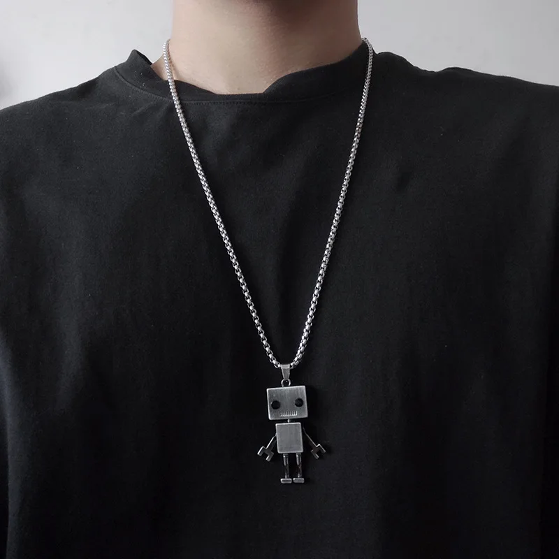 LOYALTY Limbs Movable Robot Old Vintage Necklace Titanium Steel Hip Hop Personality Pendant