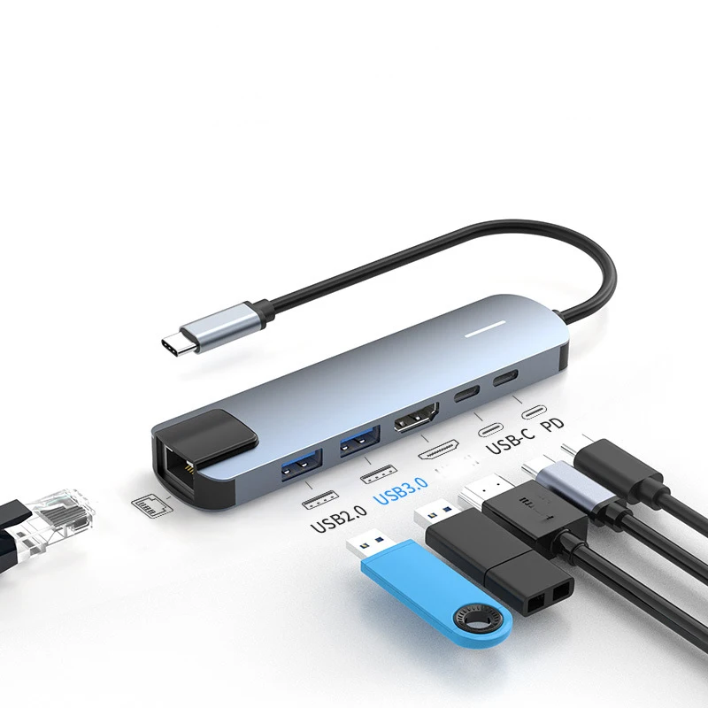3.0 USB To Type-C Adapter 4K Type-C Hub Splitter 3 USB-C Dock Station RJ45 Card Reader USB C HUB For Macbook Pro