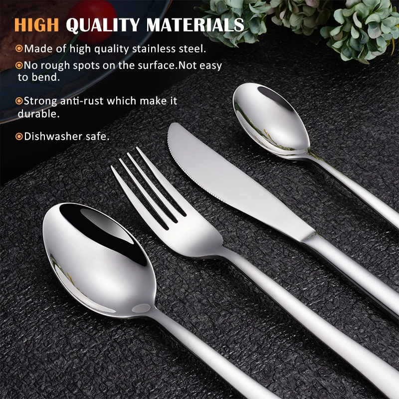 Wholesale Kitchen Flatware Luxury Restaurant Wedding Silver Knife Spoon Fork 16 Pcs 304 Stainless Steel Cutlery Set