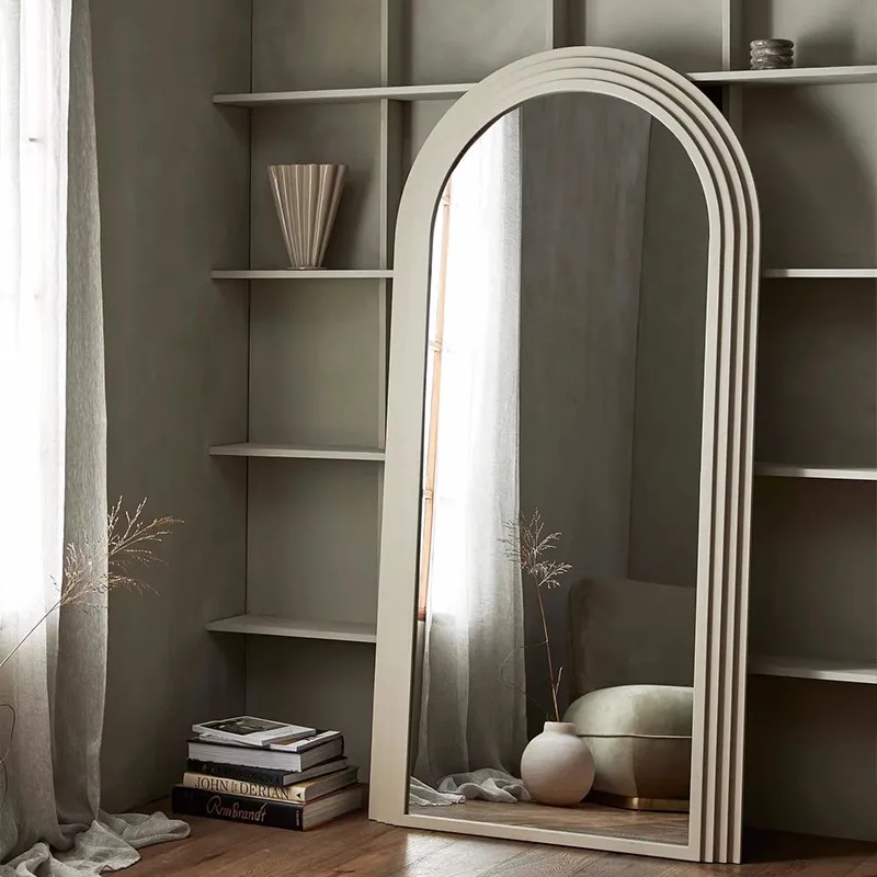 Full Body Mirror Arched European Style Floor Mirror Bedroom, Vertical Large Wall Decoration Mirror Dressing Room