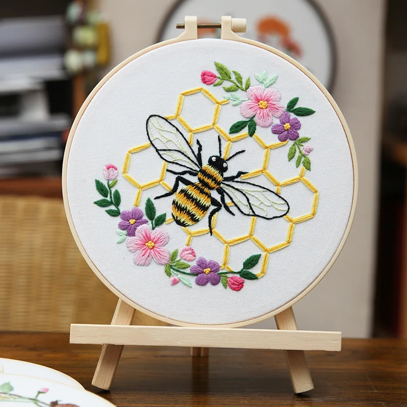 Flower Bee Embroidery Kit Handy Sewing Set Cross Stitch Starter Kits