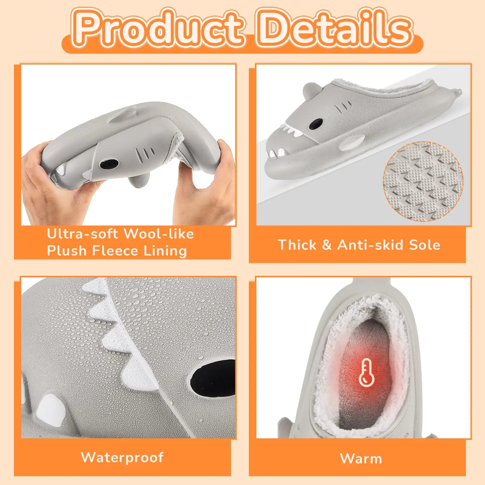 Winter Warm Cute Cartoon Slippers Fuzzy Plush Lining Slip Indoor Home Shoes Unisex Cloud Shark Slippers Slides for Women Men