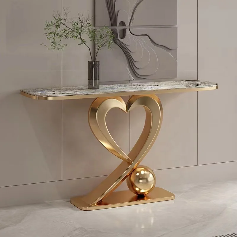 Luxury console table hallway furniture Entry way side table with gold stainless steel frame marble top