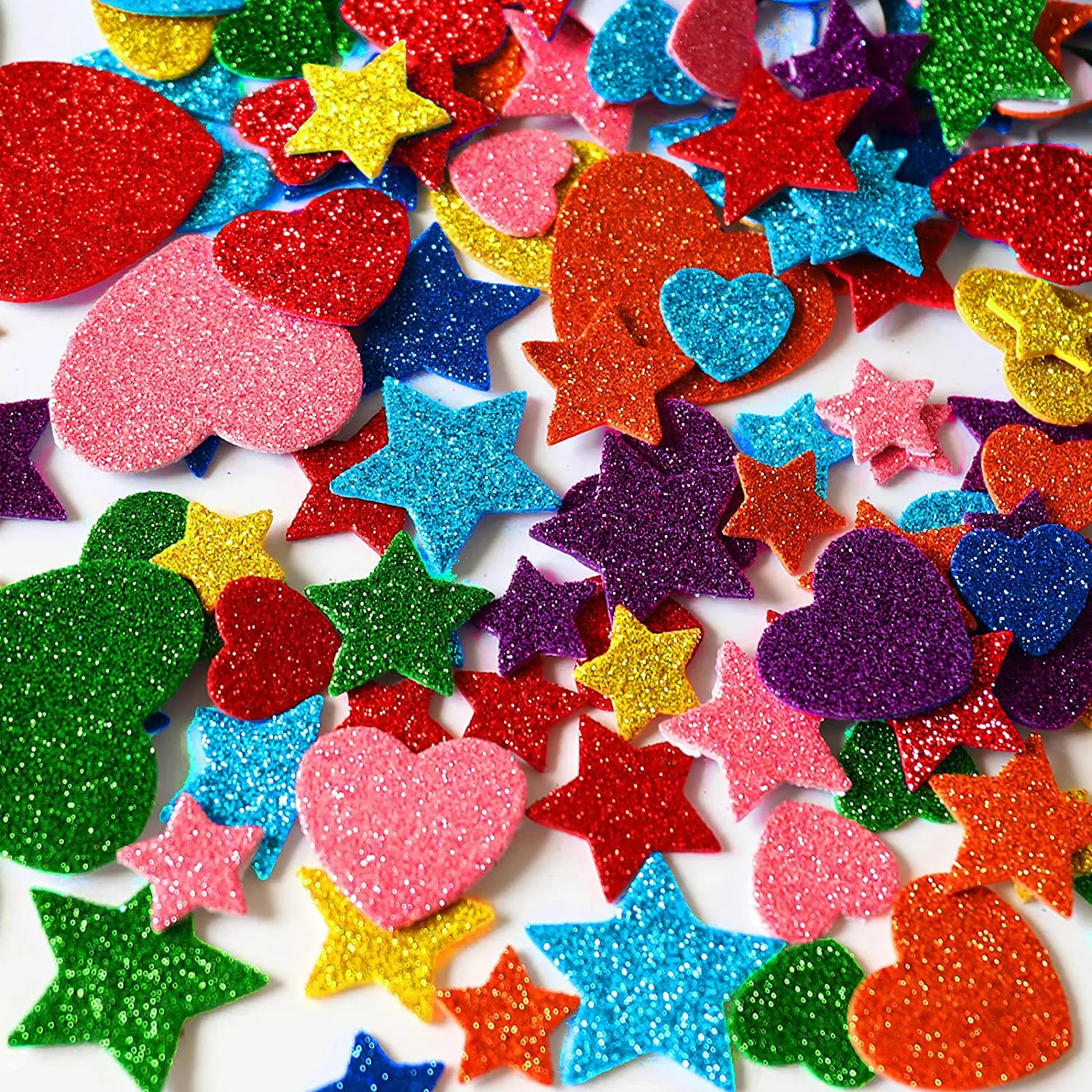 Custom Colorful Glitter Foam Stickers Self Adhesive Stars Mini Heart Shapes Glitter Stickers
