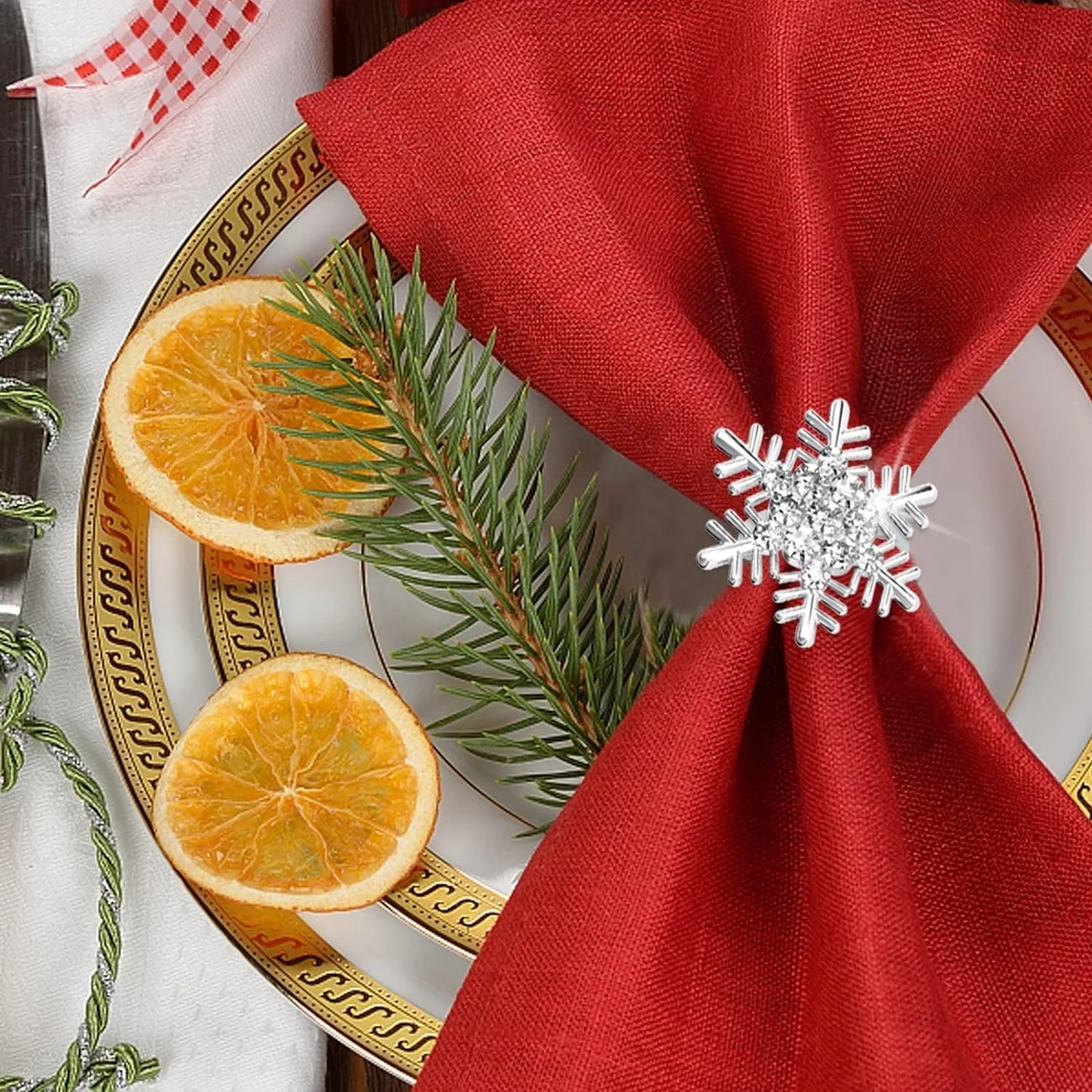 2024 Kitchen Tabletop Decoration Accessories Metal Snowflake Christmas Napkin Rings Table Napkins Decor