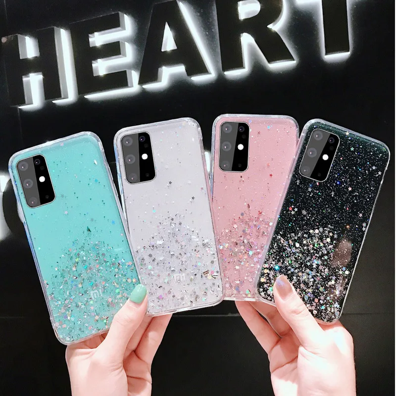 Блестящий милый женский Мягкий ТПУ Тонкий чехол для телефона Samsung S21 блестящий мобильного Galaxy S20 Ultra Note10 S22