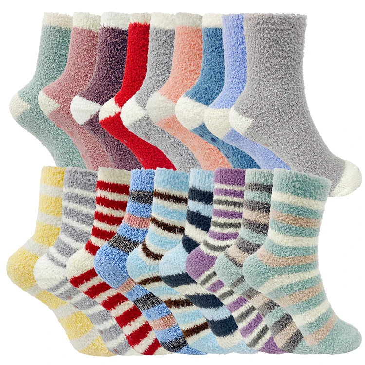 Women Warm Super Soft Non-Slip Grip Sock Winter Fluffy Microfiber Crew Socks Casual Home Sleeping Fuzzy Cozy Sock
