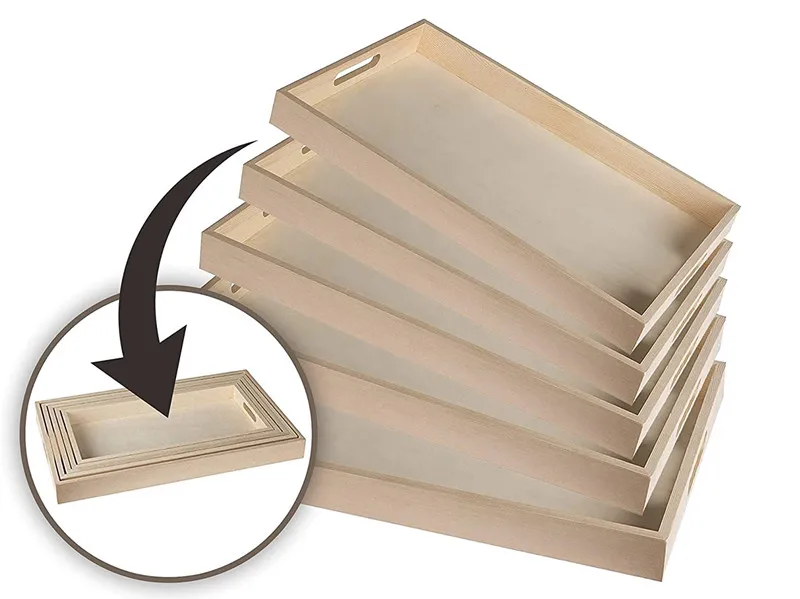 
Factory wholesale rustic square five piece set wood breakfast trays for bed 