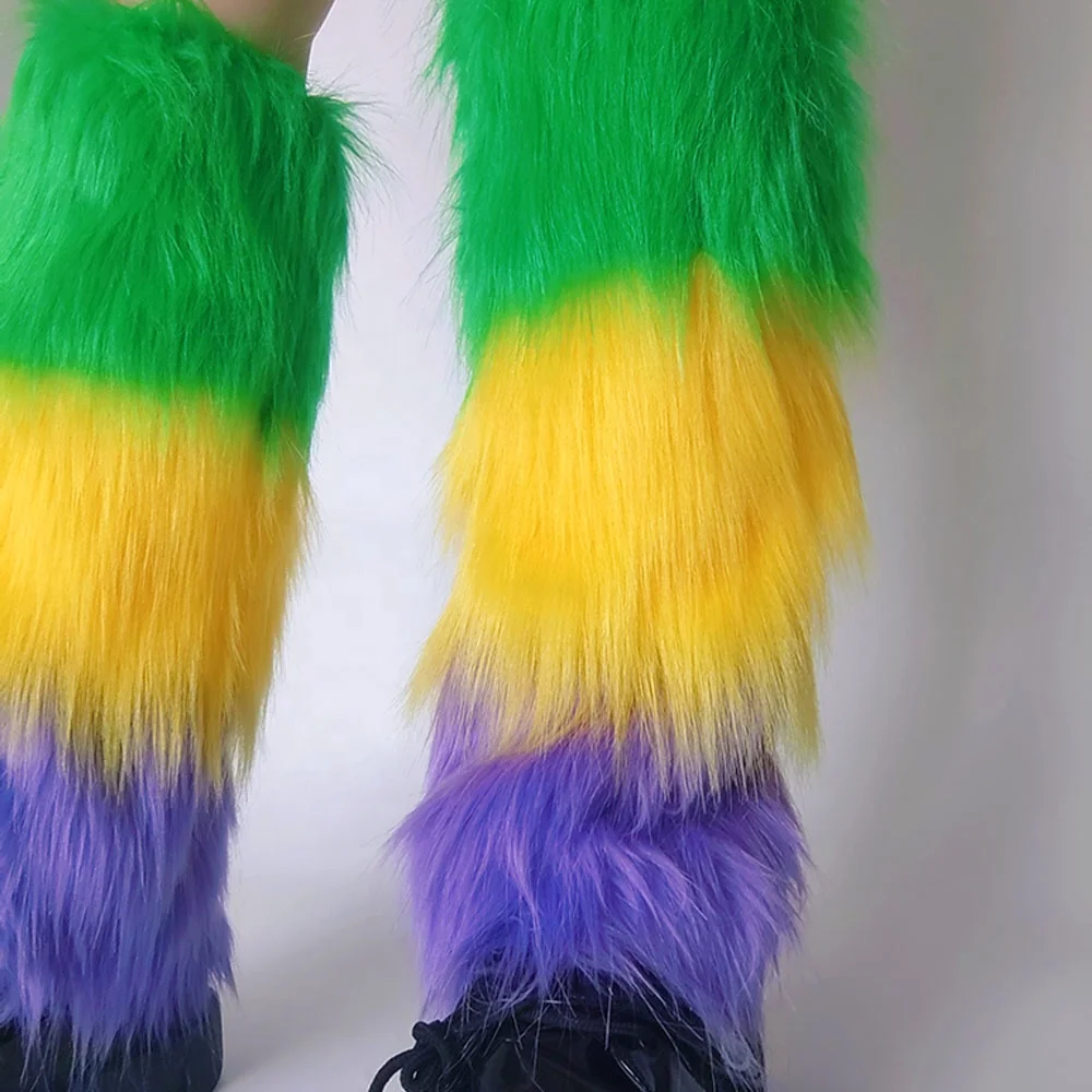 Носки для косплея карнавальные носки Mardi Gras желто-фиолетовые зеленые чехлы ног пушистый искусственный мех De Lis теплые ноги