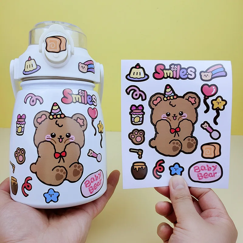 INS Cute Bear Cartoon Pvc Stickers Water Cup Stationery Decorative Stickers Transparent Waterproof Custom Sticker