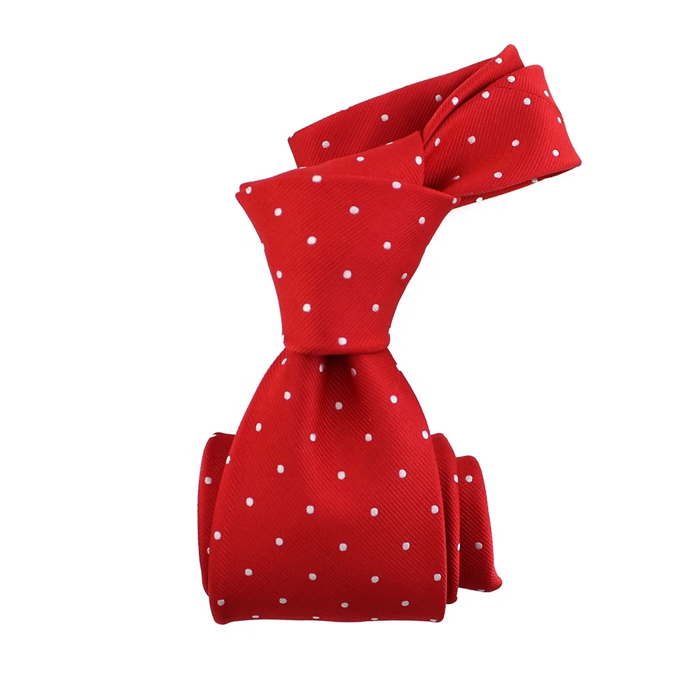 Shengzhou Wholesale Mens Custom Necktie Handmade Gorgeous Grosgrain Classic Men Polyester Woven Red Tie With White Dot