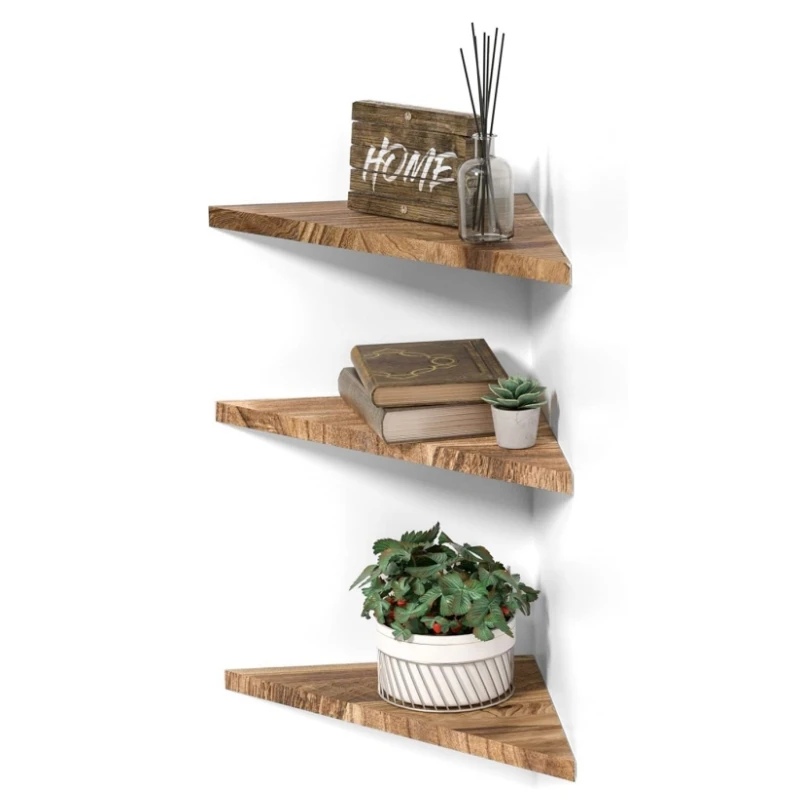 Wholesale Minimalist Modern Kitchen Bathroom Storage Shelf Corner Floating Rack Wall Mounted Rack Decorative wooden Wall Shelf
