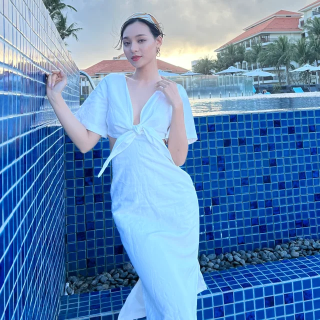 Midi Dresses Cotton Linen Price Dress For Woman Cut Out At Waist  Easy To Wear Customized Packaging Vietnam Manufacturer