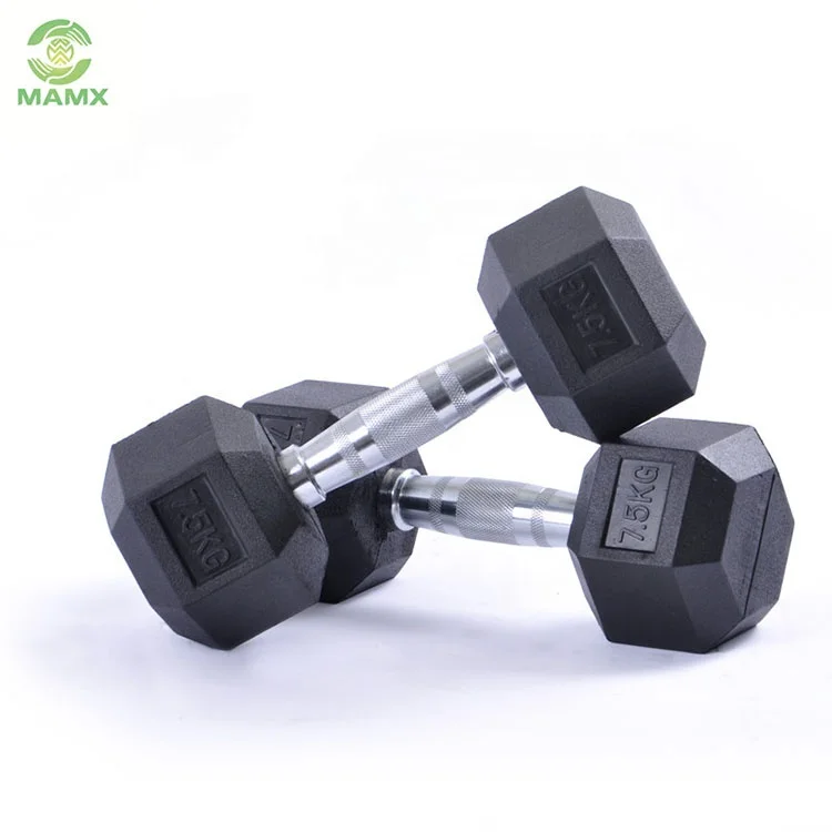Promotional Gym Equipment Bodybuilding 25kg steel Rubber Coated Hex Dumbbell